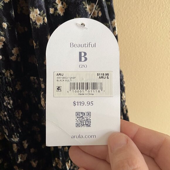 Arula B Maxi Dress Woman 2X Dark Floral Smocking Tiered Puff Sleeve Goblin Witch - Picture 8 of 16